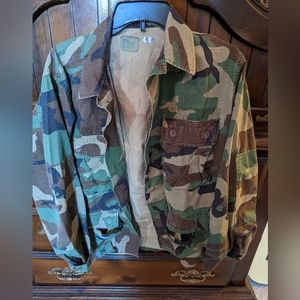 Woodland Camouflage Pattern Ripstop Combat Jacket Hot Weather Coat S Short Green
